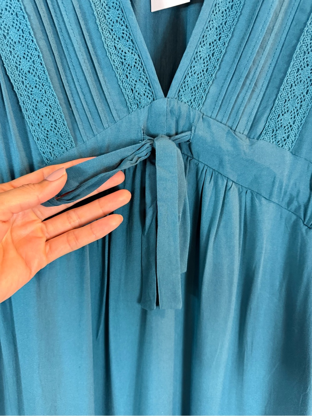 NWT Balticborn women dress Teal Long Sleeve V-Neck Tiered Maxi Dress - Picture 8 of 14